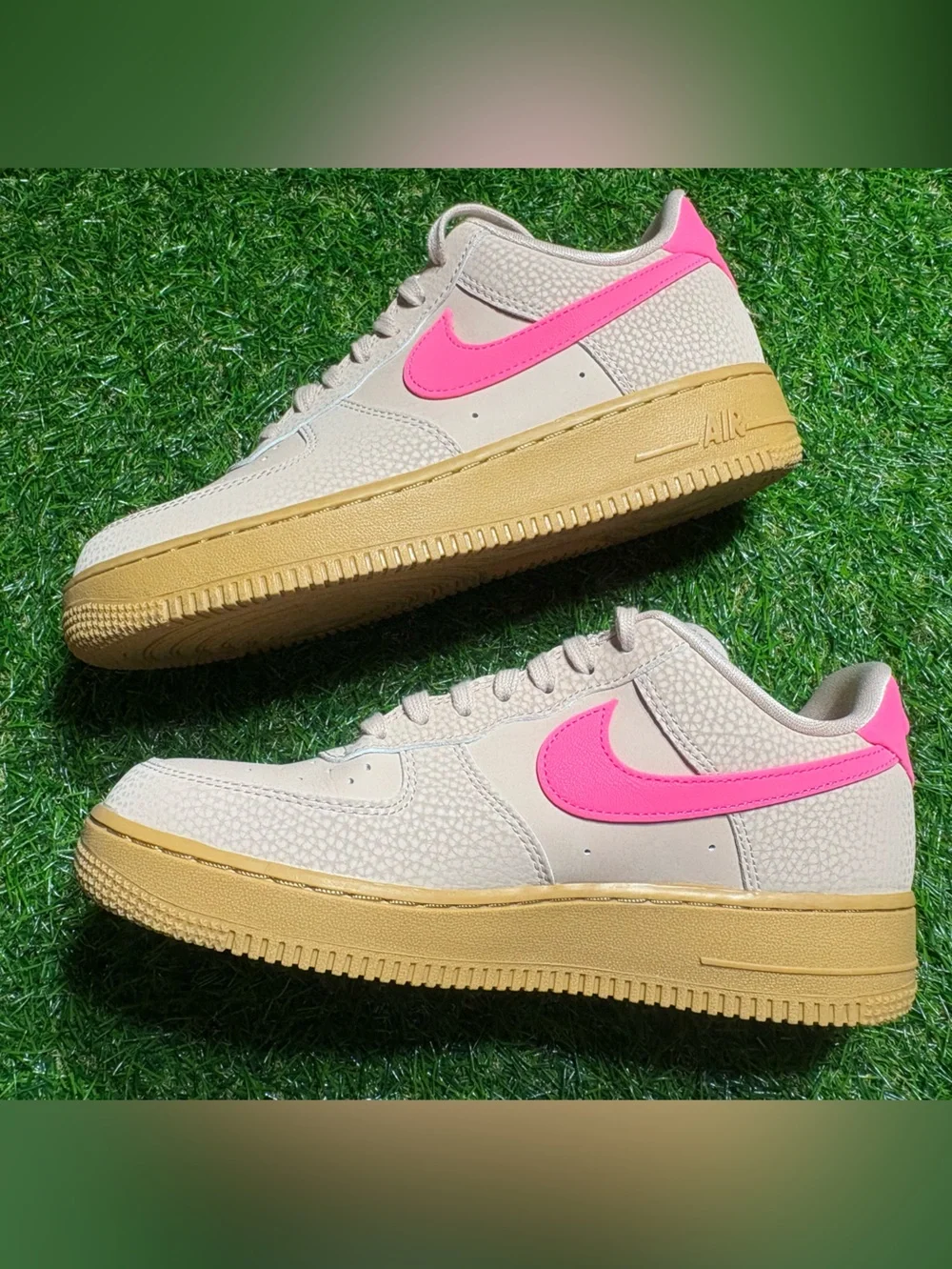 Nike Women's grayishTan Sneakers with Pink Swoosh women’s 8.5